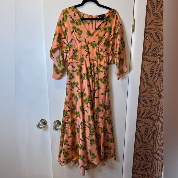 TOPSHOP Idol Daisy Print Midi Dress Pink Women’s Size 10 - Picture 4 of 8